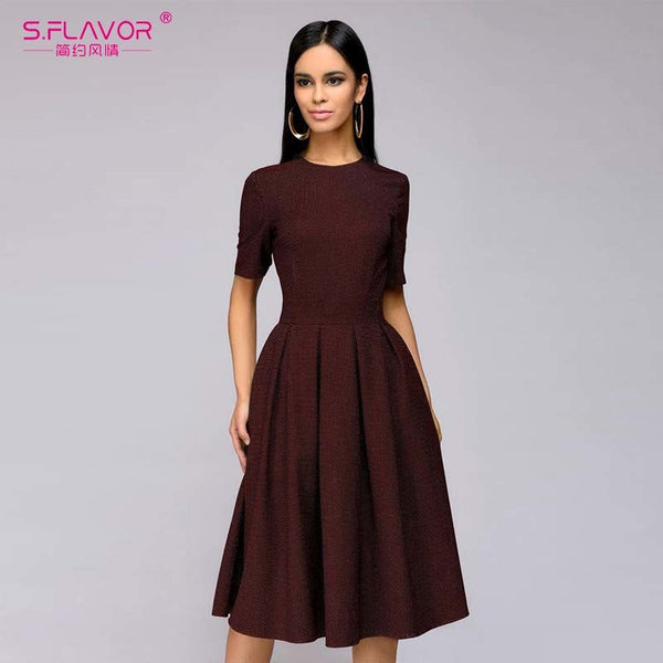 dot printing draped mid-calf dress New Fashion Women O-neck short sleeve botto autumn vestidos casual knitted dress