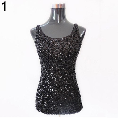 Sexy Tank Tops Women Gold Shining Bling Sequined Top Vest Sequined O Neck Summer Sleeveless Vest Casual Blouse
