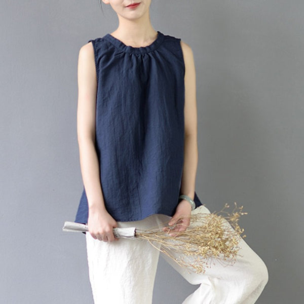 Women Summer Crop Tops Solid 100% Ramie Vest Loose Sleeveless Tank Tops Vestidos Casual Blusa Female S359