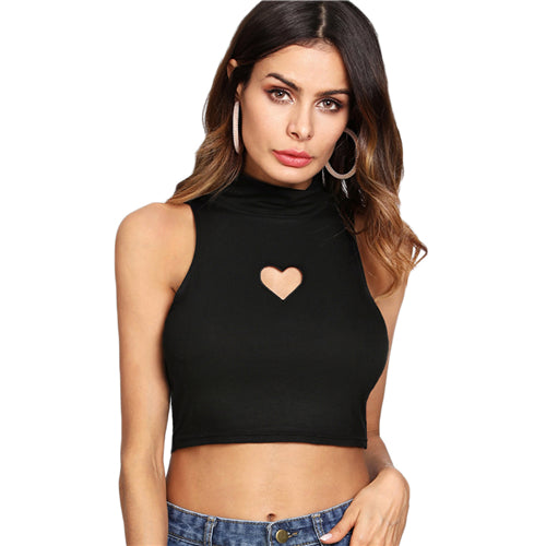Sexy Tanks Tops Female Elegant Sexy Tops for Women Heart Cut Front Crop Top Women Plain High Neck Black Fitness Top