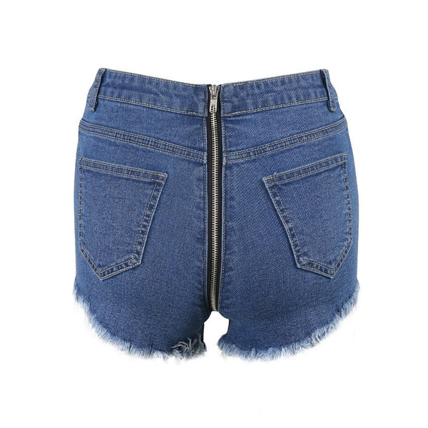 Sexy High Waist Short Jeans for Women New Back Zipper Hem Ripped Denim Party Club Hotpants Elastic Stretched Trousers Femme