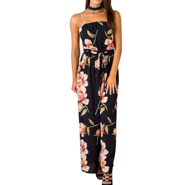 Sexy Women Off Shoulder Floral Print Playsuit Summer Beach Boho Long Pants Trousers Jumpsuit H9
