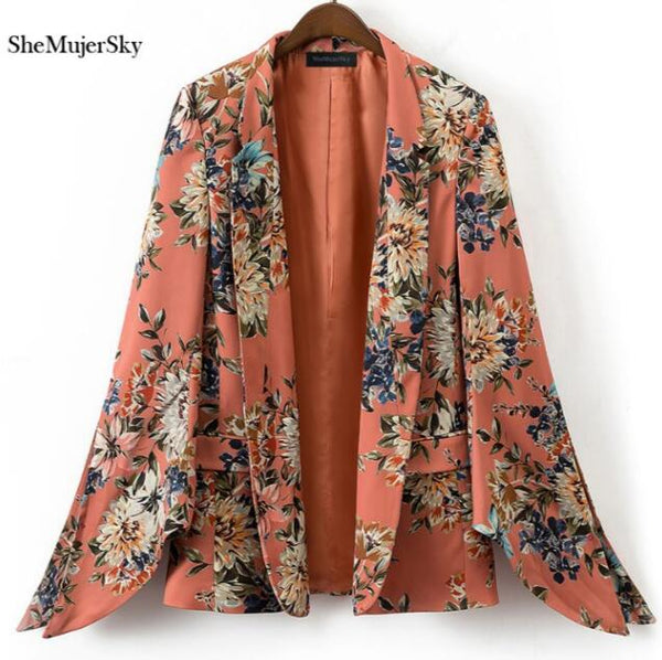 Blazer feminino manga longa Women Floral Blazer blaser Pink Casual Blazers Pocket
