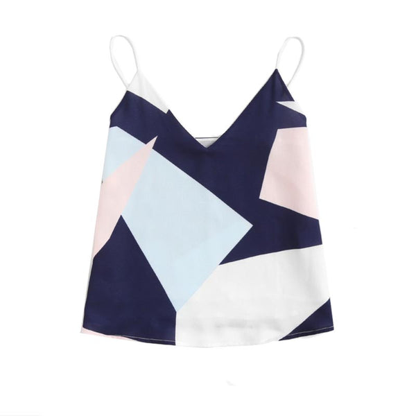 Mixed Geometric Print Cami Vest Ladies V Neck Spaghetti Strap Casual Summer Vest Women Vacation Vest Top