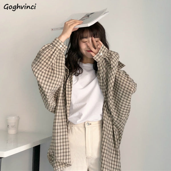 Shirts Women Spring Long Sleeve Plaid Loose 2XL Students All-match Street Wear Korean Style Leisure Blouses Womens Tops Chic New