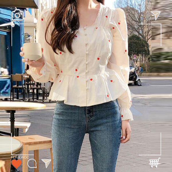 Short Chic Tops Summer Long Sleeve Autumn Basic Shirts Single Breasted Button Blouse Korea Style Peplum Women Tops Bow Tie