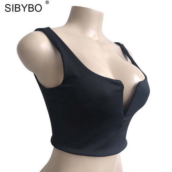 Deep V Neck Backless Tank Top Women Red Bustier Crop Top Sleeveless Party Clue Cute Tops Tank Slim Female Camisole New