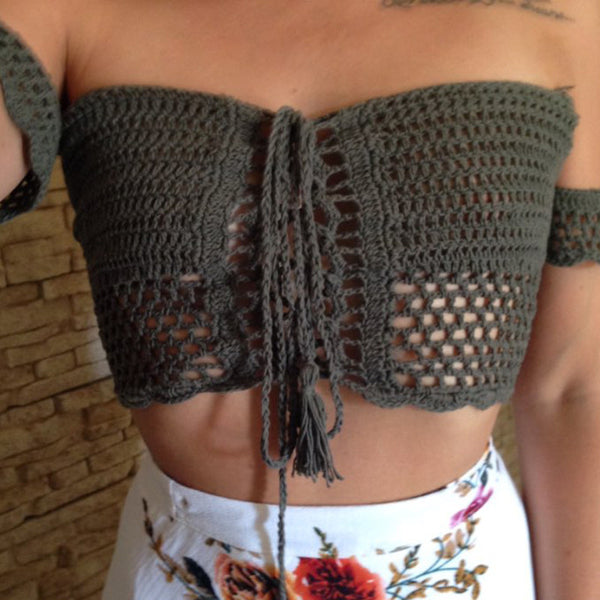 Sexy Lace Crop Top 2022 Summer Off Shoulder White Lace Handmade Crochet Women Shirts Elegant Short Tank Crop Tops Bustier
