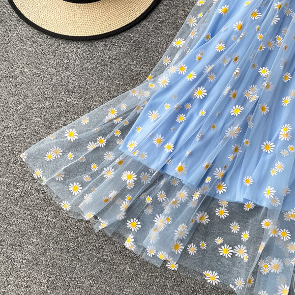 Slip Dress Long Mesh Floral Dress Women Vintage Elegant Sexy Beach Dresses Woman Party Night 2022 Korean Kawaii Ruffle Backless