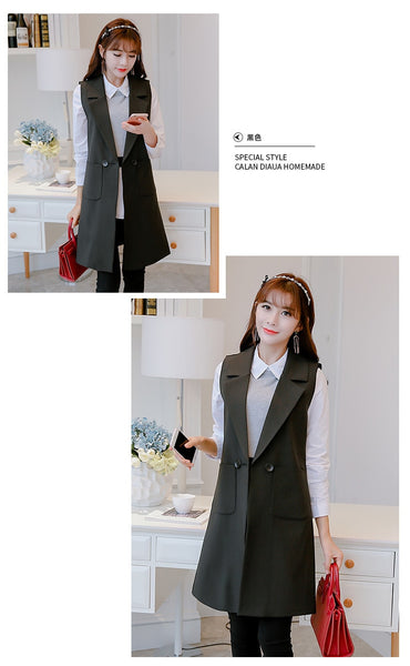 Spring Autumn long suit blazer clothes show thin Tank top sleeveless Cardigan suit blazer blue black white blazer work jacket