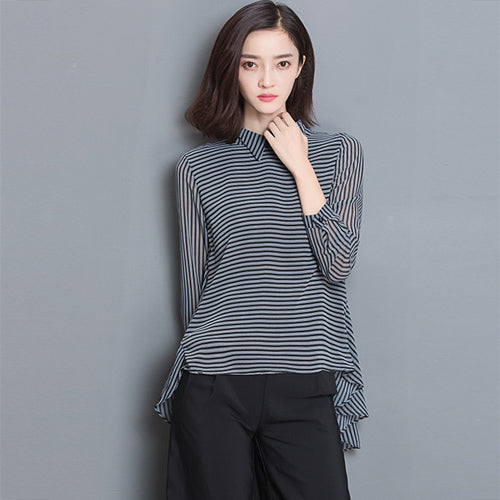 Striped Shirt Women 2022 Autumn Korean Long Sleeve Work Shirts Women Chiffon Blouse Female Loose Office Tops Camisa Feminina