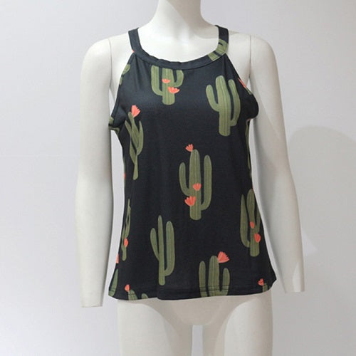 Summer 2022 Women Lady Camis Tops Cactus Pattern Printed Sleeveless Casual Tank Top Vest Female Camis Camisole Tee Lady Clothing