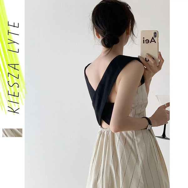 Summer Dress 2022 Women Stripe Strap Breathable Cotton Linen Pockets Beach Party Dresses Robe Femme Vestidos Plus Size