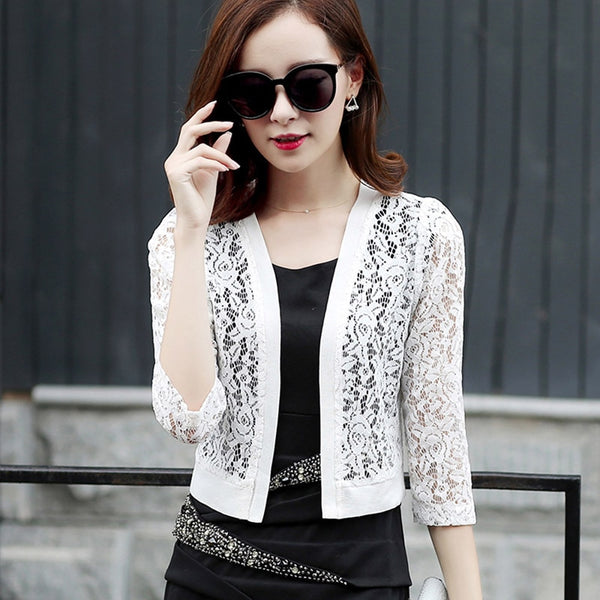 Summer Floral Blouse Women Lace Cardigan Short Beach Cover Up Tops Ladies Shirts