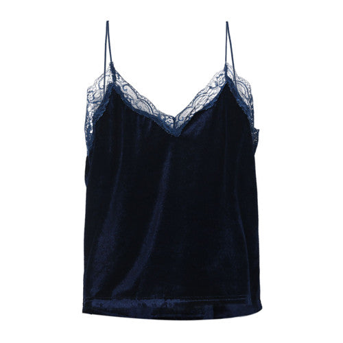 Summer Sexy Women Ladies V Neck Slim Sleeveless Lace Velvet Vest Top Casual Tank Camisole