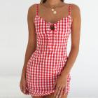 Summer Women Dress 2022 Sleeveless Camisole Sexy Fashion red dress Ladies plaid v-neck Lattice Dresses Mini Dress regularvestido