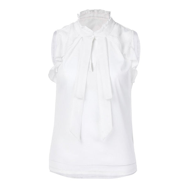 Summer Women Sexy Chiffon Ruffles Bandage Sleeveless Blouse Pullover Tops Shirt Women Tank Top Streetwear poleras mujer 2022