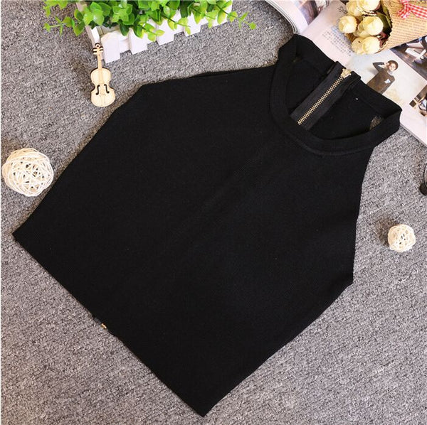 Summer Women Slim Knitting Halter Off-shoulder Tank Crop Tops Female Bodycon Knitted Camisole Sleeveless Short Tee shirts 612