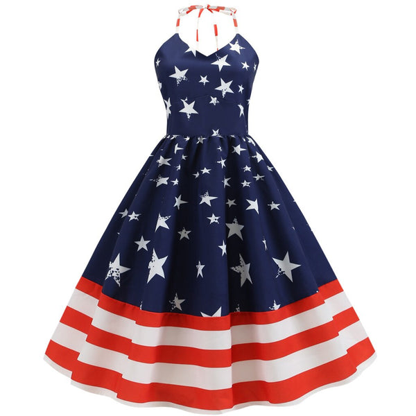 Summer Womens Dresses 2022 Casual Floral Retro Vintage Robe Rockabilly Swing Pinup Vestidos Independence Day Party Dress #G5