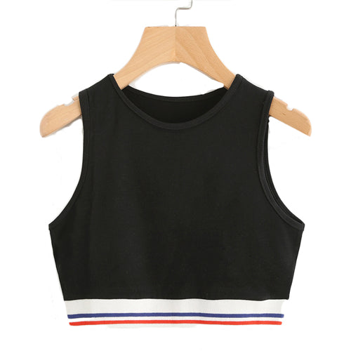 Black Striped Vest Round Neck Crop Top 2022 Summer Women Slim Fit Active Tank Vest