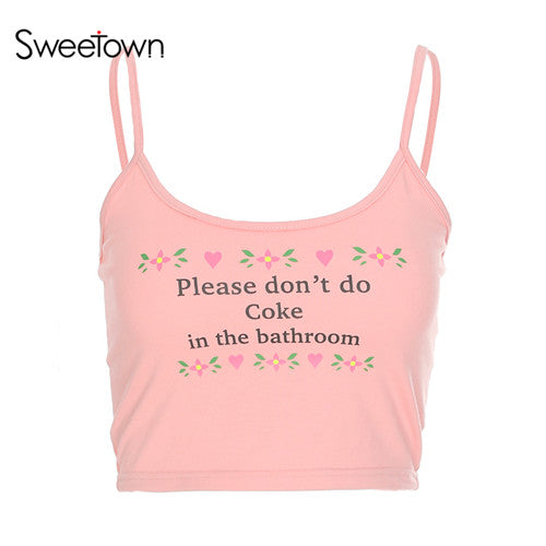 Hot Letter Print Pink Crop Top Women Floral Tank Top Purple Bralette Crop Halter Girl Power Summer Tops For Women 2022