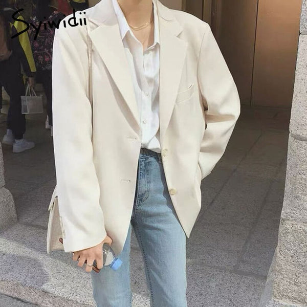 Syiwidii Milk White Blazer Women 2022 Summer Autumn Single Breasted Long Sleeve Jacket Office Ladies Black Blazers Female