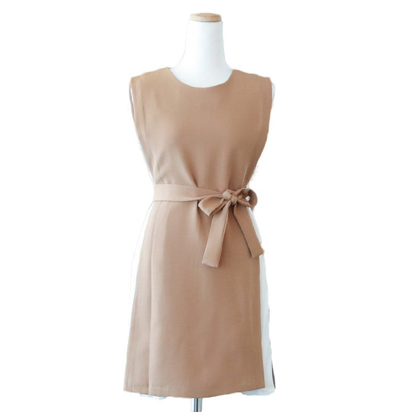 Belt Dress Ladies Sleeveless Patchwork Bow High Waist Ruched Mini Vest Dresses Summer Fashion OL Clothing