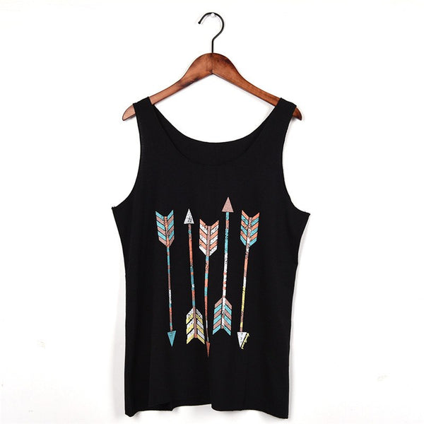 Tank Tops Arrow Printing Women Sleeveless Shirt Casual O Neck patchwork Tank Tops T-Shirt White Vest Top 3 color