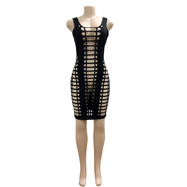 Top Sell 2022 Women Summer Spring Sexy Sleeveless Bodycon Hollow Out See Through Mini Dress Tank Pencil Dresses