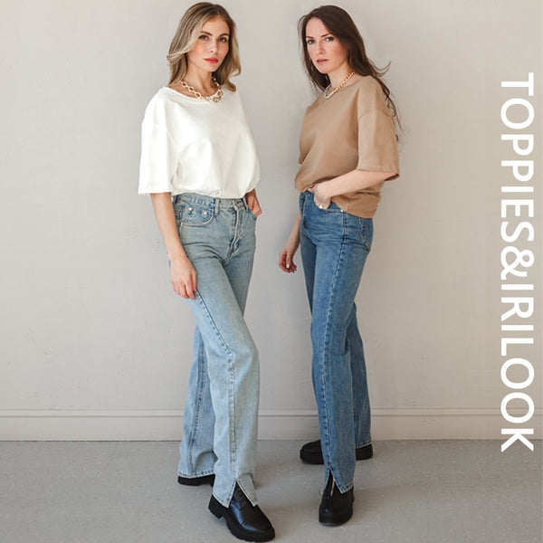 Toppies 2022 Woman Long Jeans 115 cm High Waist Overlength Jeans Side Split Denim Pants Female Trousers