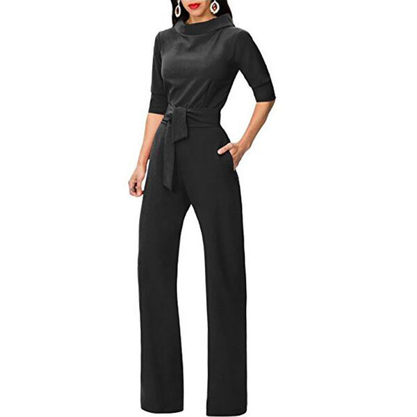 Tracksuit for Women Jumpsuit elegant Rompers Turn Down Collar Wide Leg Pants Trousers female overalls dungarees Ladies Pantsuit