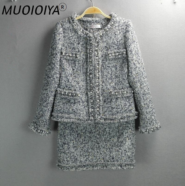 Tweed Skirt Suit Women 2 Two Piece Set Woolen Jacket Coat Vintage Fringe Mini Skirt Ladies Autumn Winter Clothes