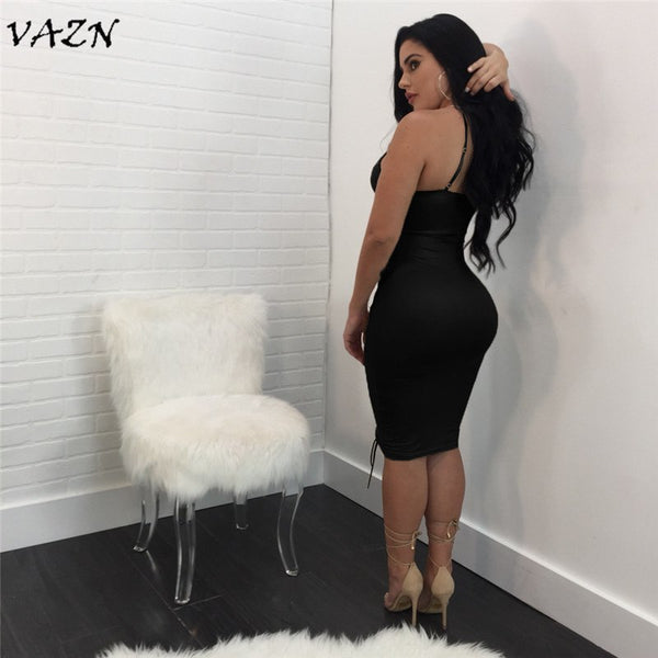 Hot Fashion Ladies Sexy Night Club Women Dress Solid Hollow Out Bandage V-Neck Strapless Mini Dress Vestido LS6103