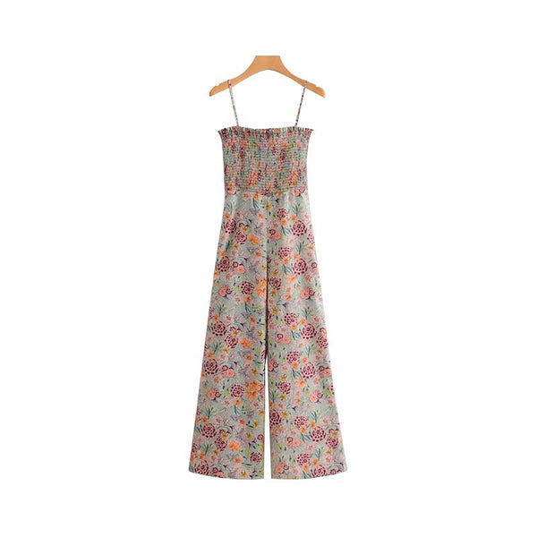 elegant floral print jumpsuits sleeveless backless adjustable straps elastic bust rompers ladies chic playsuits KA057