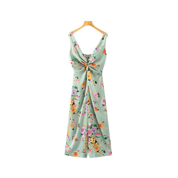 women elegant floral V neck jumpsuits back zipper sleeveless pleated rompers ladies summer casual fashion playsuits KA098
