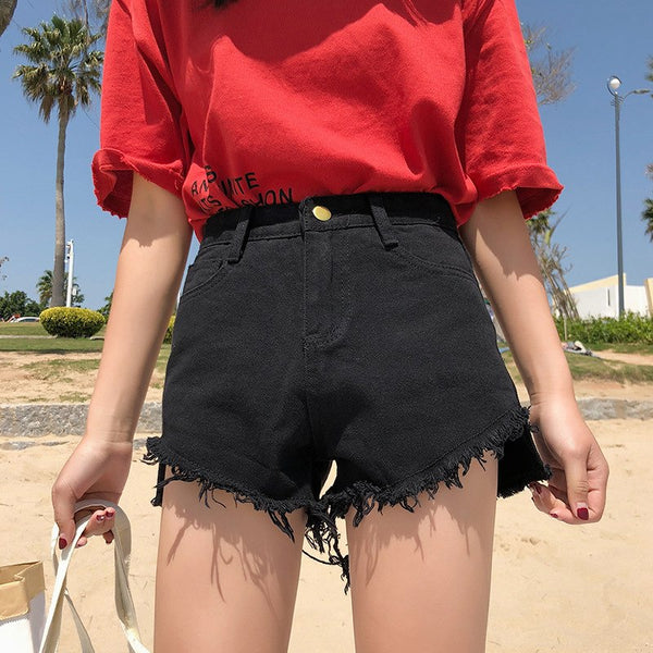 European and American BF Summer Wind Female Blue White Black High Waist Denim Shorts Women Worn Loose Jeans Shorts