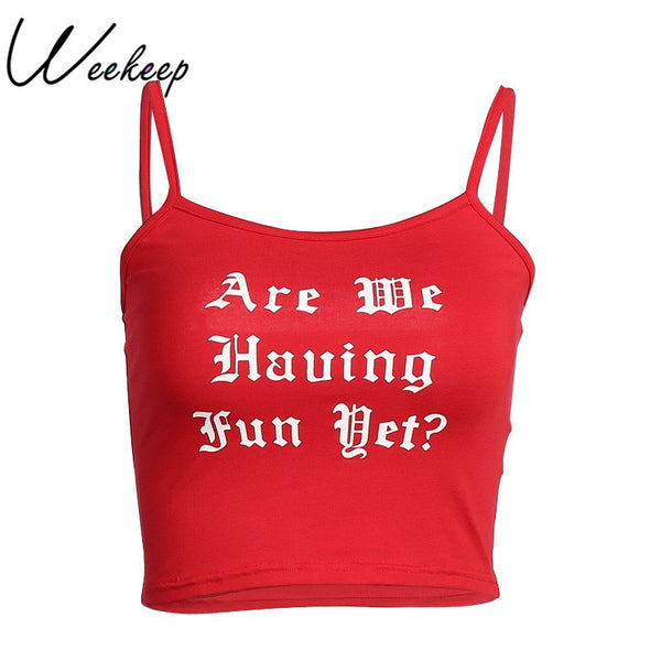 Fashion Gothic Letter Print Camisole Red Knitted Crop Top Women Slim Tank Tops Female Strap Sexy Vest Bustier Shirt