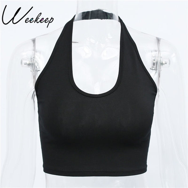 Fashion Halter Women Tank Top Knitted Solid Backless Sleeveless Crop Top Summer Fitness Cropped Feminino Bralette Shirt