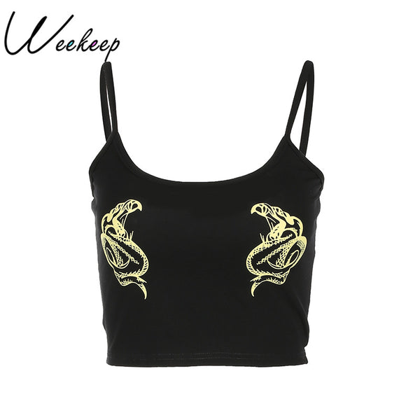 Women New Fashion Brand Cropped Camisole Feminino Black Knitted Comfortable Crop Top Character Print Strap Camis Tops