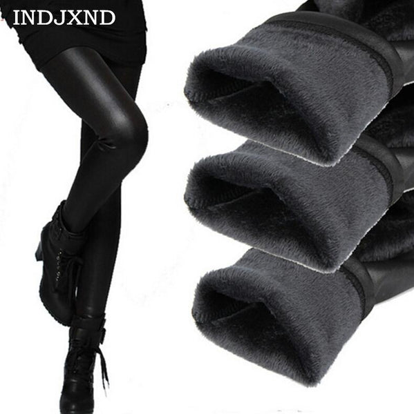 Winter fashion leather women leggings thickening skinny female leggins warm women's trousers for feminina out door wear legging