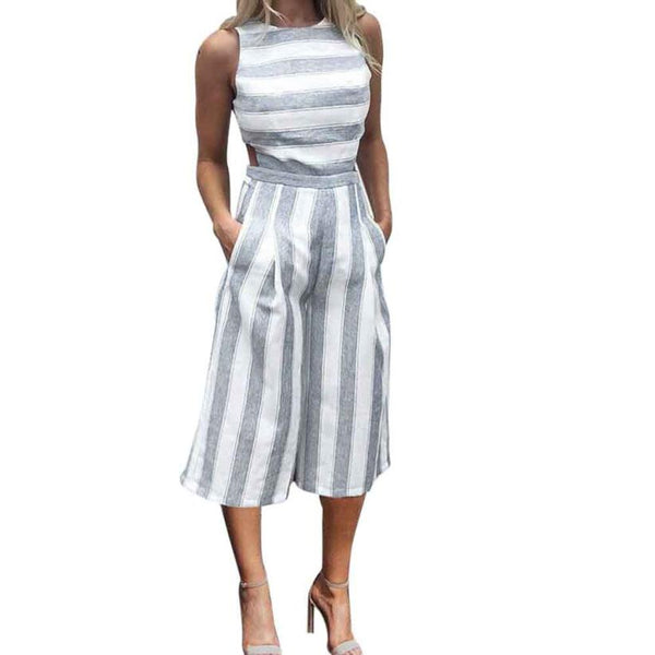 Striped Sleeveless Rompers Womens Jumpsuit Casual Bodysuit Women 2022 Wide Leg Pants Outfit Clubwear Jan31