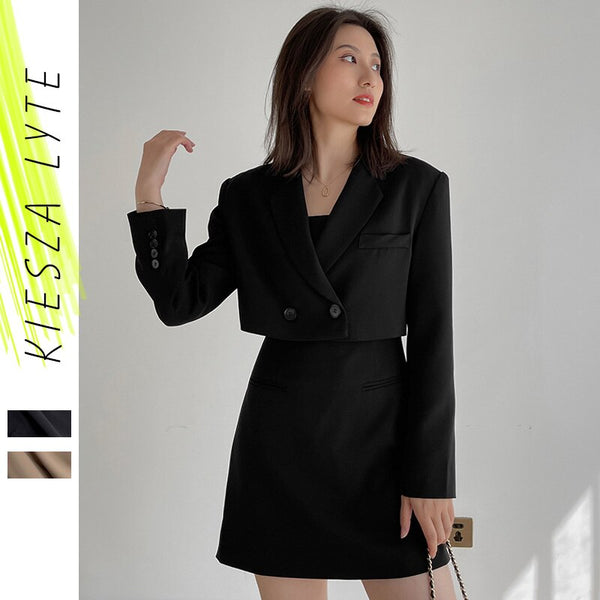 Women 2 Piece Set 2022 Black Work OL Two Piece Set Bodycon Dress and Blazer Femal Set Outfits