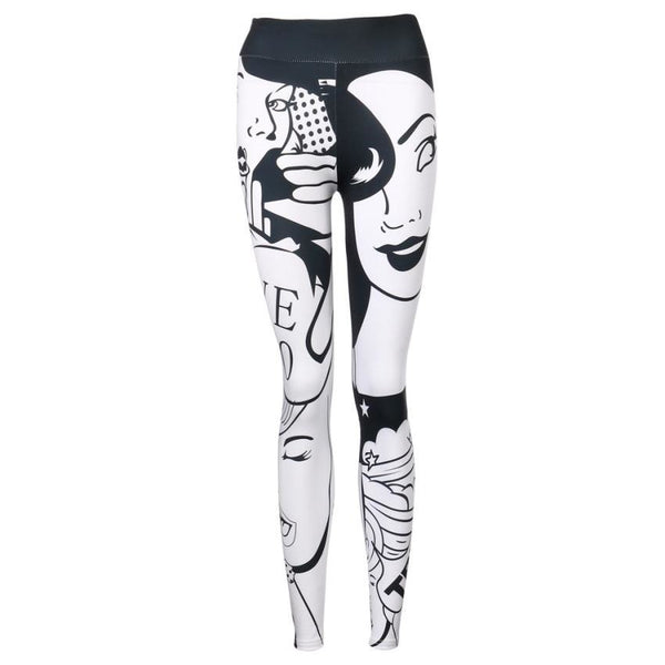 Women Black Skinny Leggings High Waist Elastic Fitness Face Character cartoon Letter I love squats Print christmas Leggings