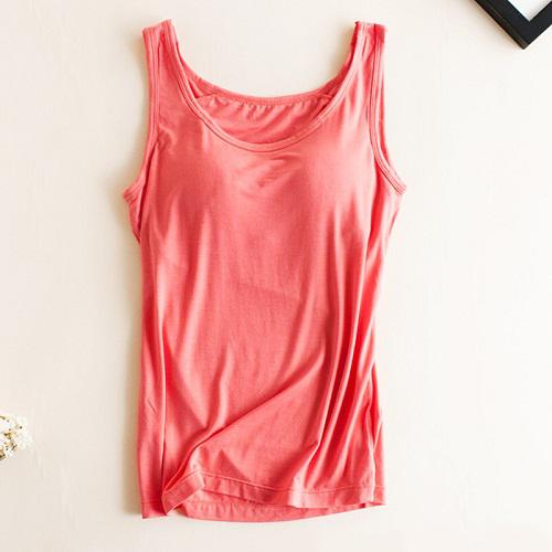 Women Built In Bra Padded Tank Top Female Modal Breathable Fitness Camisole Tops Solid Push Up Bra Vest Blusas Femininas