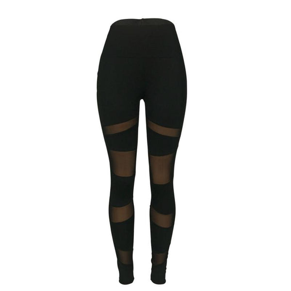 Women Elastic High Waist Legging Black Mesh Splicing Fitness Leggings sexy Solid Ankle-Length Bottoms for Female