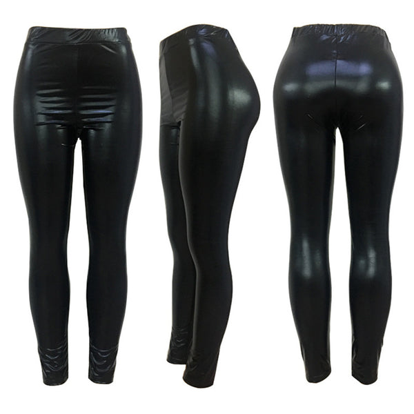 Women Fashion Faux Leather Leggings Autumn Winter Skinny Long Pants Stretch Slim Casual Pleather Trousers Ladies Push Up Pants