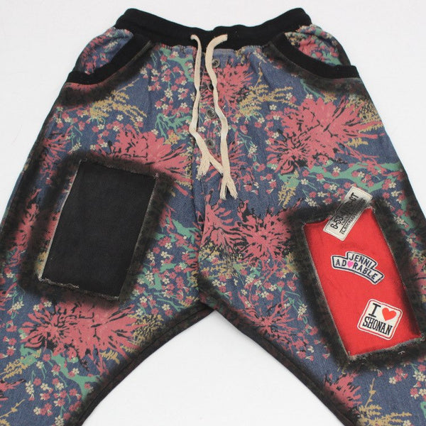 Women Patchwork Denim Trousers Ladies Jeans Printed Loose Harem Pants Washed Holes Denim Pants Female Elastic Waist pants