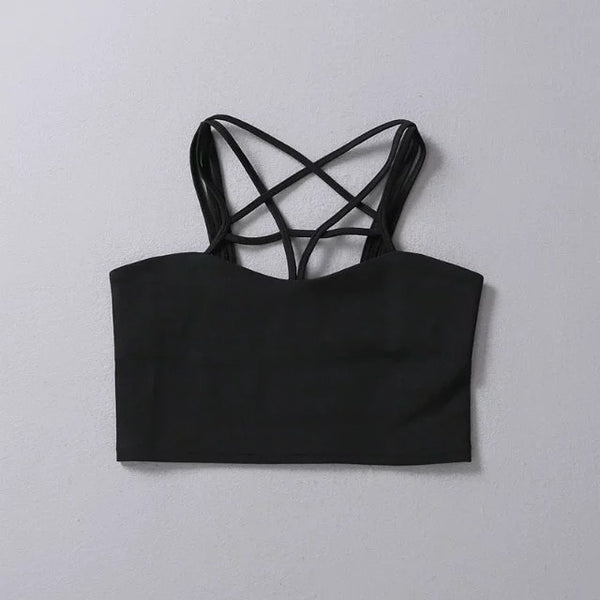 Women Sexy Tanks Camis Star Shape Cross Straps Short Tops Tees Black