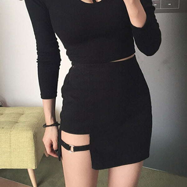Women Skirt Cool Harajuku Punk Gothic Summer Mini Skirt Circle Hollow Out Irregular Sexy Skirt