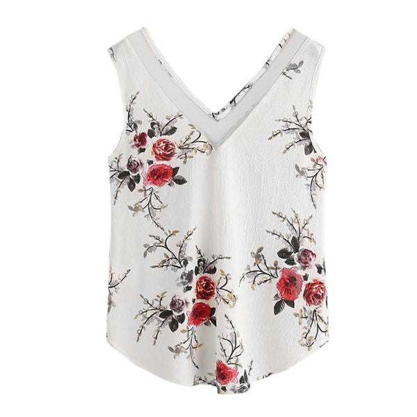 Women Summer Blouse Tank Tops Sexy V Neck Floral Printed Casual Sleeveless Crop Tops Vest Shirt Camis regata feminina